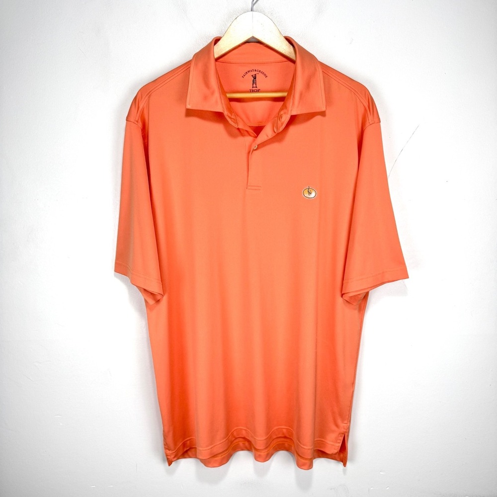 Fairway & Greene Tech Performance Polo Shirt Men XL Orange Stretch Aerocool Golf